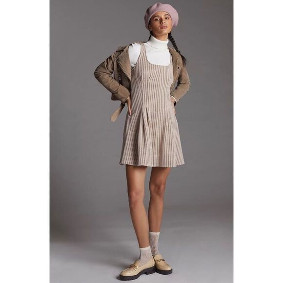 NWT Anthropologie Maeve Jacquard Mini Dress Tan Large - Picture 13 of 16